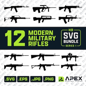 Lot de 12 fusils militaires modernes SVG - bundle svg arme militaire - clipart - silhouette - cricut - fichier sticker - fichier numérique - fichier pochoir