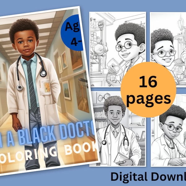 African American Boys Doctor Dream Coloring Book, coloring book for black kids, travel activity kids,preschool coloring,kids coloring pages