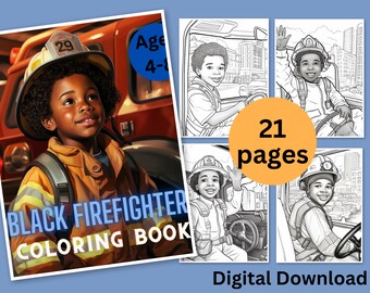Libro para colorear de sueños de bombero para niños afroamericanos, libro para colorear para niños negros, actividades de viaje para niños, colorear preescolar, páginas para colorear para niños