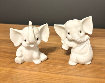 Vintage elefantfigurer i keramik, tillverkade i Japan, set om två