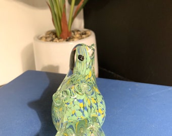 Presse-papier Oiseau En Verre Soufflé - Couleurs Jaune, Vert, Gris, Dimensions 14x5x7 Cm