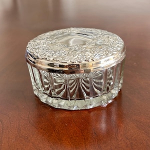 Vintage Glass Powder Jar with Silver Plated Lid
