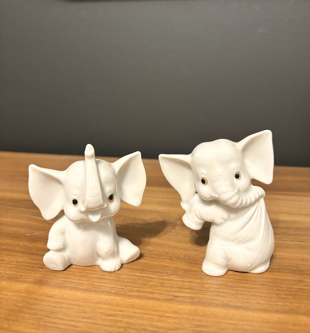 Vintage Ceramic Elephants Figurines Made in Japan Set of Two Etsy