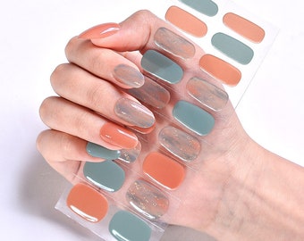 Gel Nail Stickers Semi Cured Gel Nail Strips Extra Long Lasting Nail Sticker UV Lamp Needed