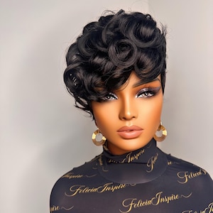 CLASSY SEXY | SOFT Curl Pixie Wig | Short Razor Cut Wigs for Black Women | Felicia Inspire | Human Hair Wig | Alopecia| Protective Style
