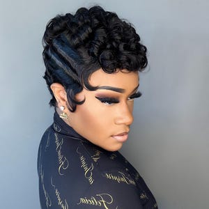 Curly Sassy Wig  | Finger Wave Pixie Wig | Short Pixie Wigs for Black Women | Human Hair Wig | Alopecia| Protective Style