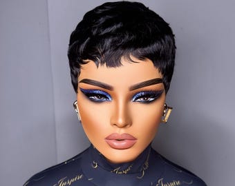 SASSY NATURAL RAZOR| 27 piece Pixie Wig | Short Pixie Wigs for Black Women | Felicia Inspire | Human Hair Wig | Alopecia| Protective Style