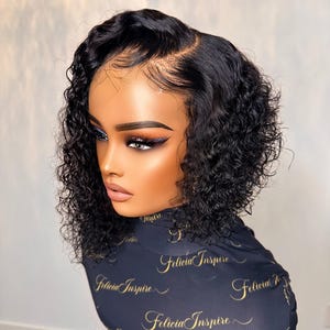 EXCLUSIVE/ Curly Asymmetrical Bob Wig-Alexis | Lace Closure Wig | 100% Human Hair Wig | Felicia Inspire | Removable Wig | 27 Piece Wig