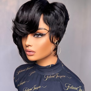CLASSY SEXY LAYERED Bob 27 Piece | Soft Curl Pixie Wig | Short Razor Cut Wigs for Black Women  | Human Hair Wig | Alopecia| Protective Style