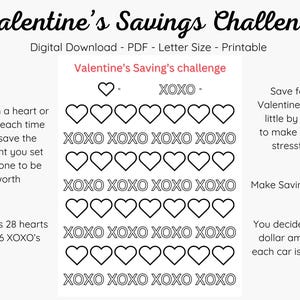 Printable Valentines Savings Challenge, Digital Download, Valentines Savings Challenge, Valentines, Savings Challenges, Saving Challenge