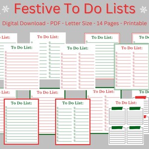 Printable To Do Lists, 14 Pages, Digital Download, festive To do List, Christmas Themed To Do List, Christmas, To Do List, XMAS To Do List