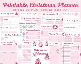 Printable Pink Christmas Planner, 50 Printable Pages, Pink Christmas Planner, Christmas Planner, Printable Christmas Planner, Instant