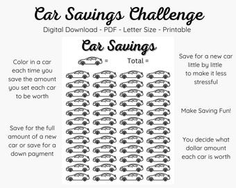 Printable New Car Savings Tracker, Digital Download, Car Savings Tracker, Car Savings Sheet, New Car Savings tracker, Savings Challenge