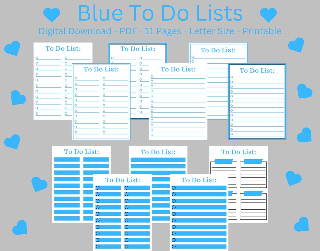 Printable to Do Lists, Digital Download, 11 Styles, Blue - Etsy
