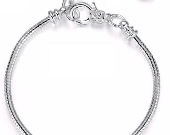 Heart Charm Bracelet Screw End Snake  Lobster Clasp