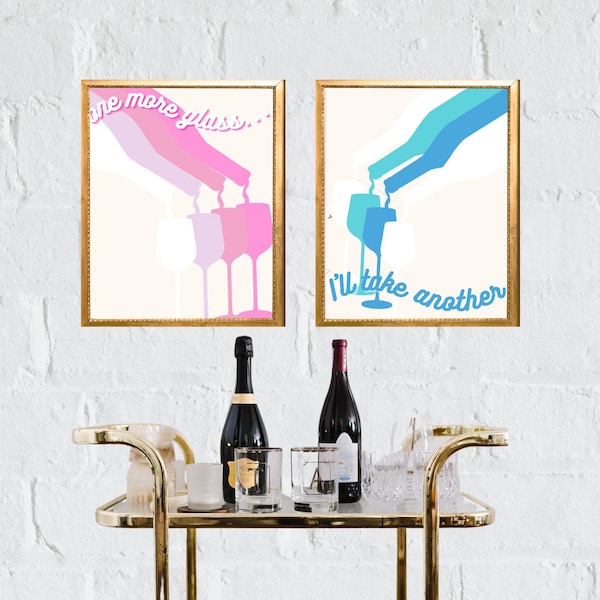 Funky Bar Car Prints - Set of 2 - One More Glass, I'll Take Another - Digital Download