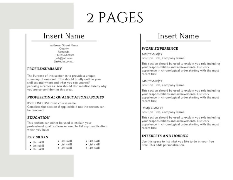 Minimal Resume Template, Modern Simple CV, Word, Googledocs, 1/2 Pages ...