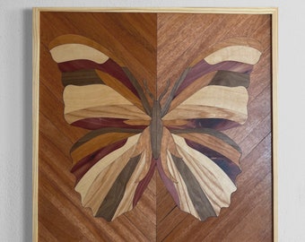 Butterfly Wood Inlay Mosaic Large Wall Art