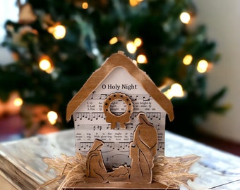Christmas Manger Oh Holy Night Shelf Sitter Mantel Piece