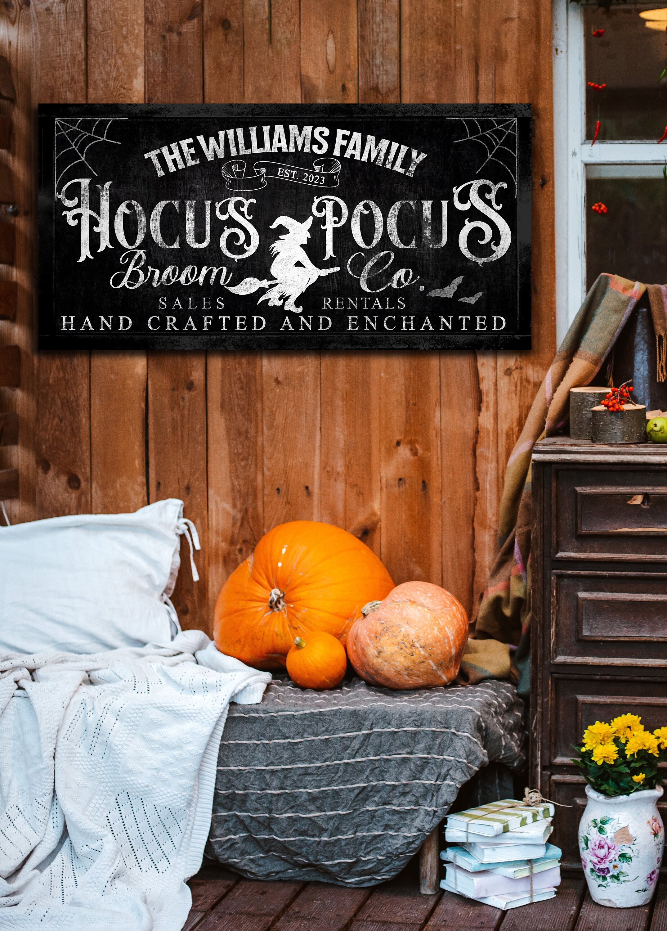 Personalized Hocus Pocus Broom Co Sign Halloween Home Decor Etsy