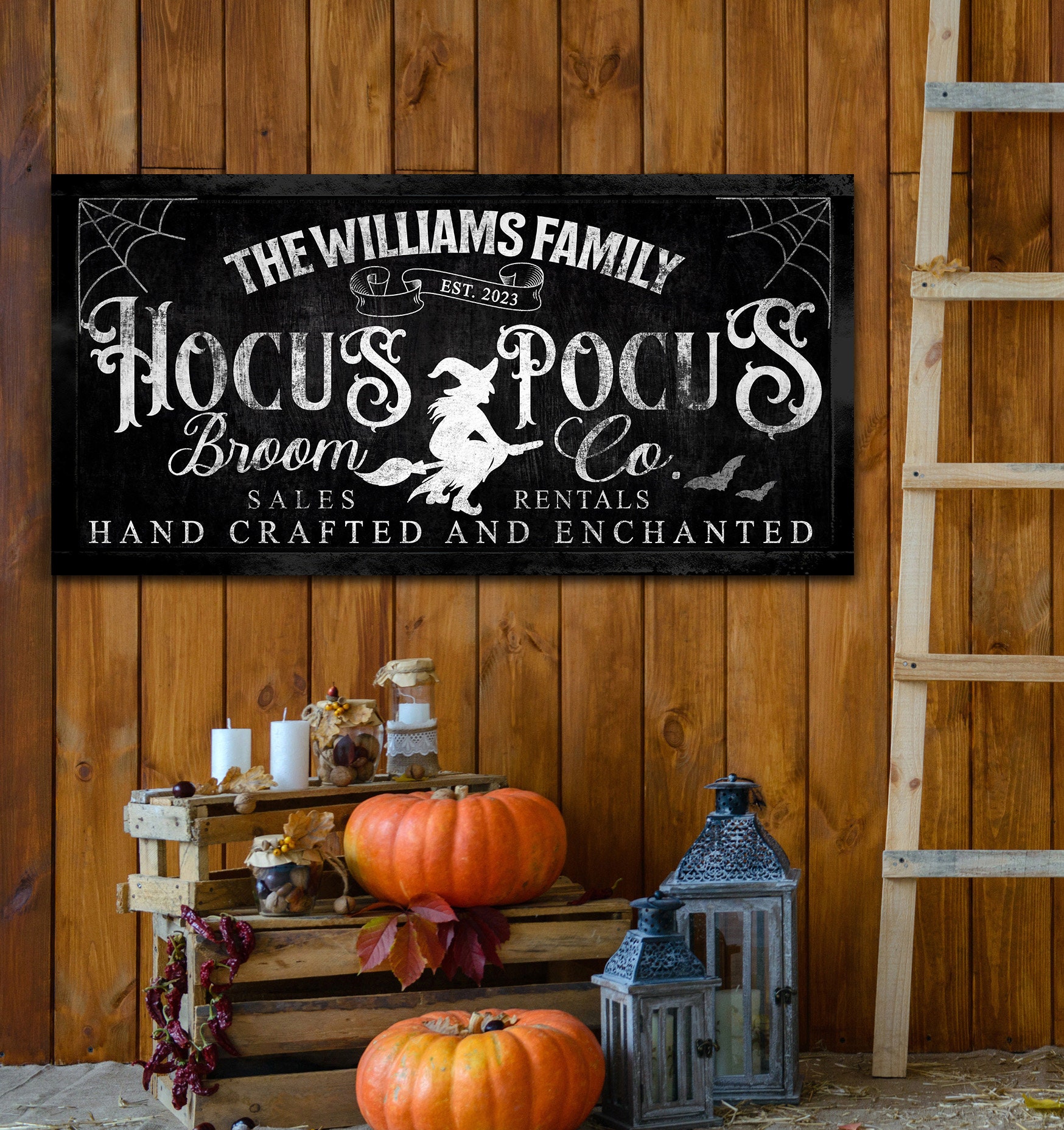 Personalized Hocus Pocus Broom Co Sign Halloween Home Decor Etsy