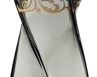 Large Luxury Grey Vase 30 cm - Large Premium Crystal and Etched Golden Pattern - Hand Blown Vase, Smokey Coloured Glass - 11.8 in (30 cm)