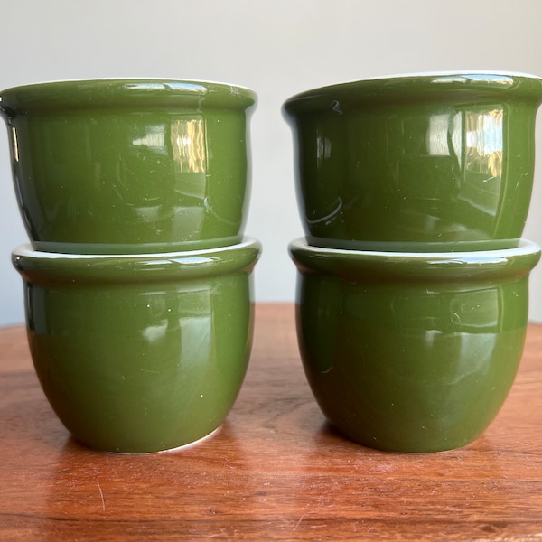 Set of 4 Vintage Hall Pottery Ramekins, Custard Cups - Ceramic, Pine Green Bakeware #351-1/2 Hall China Co. 2.5"