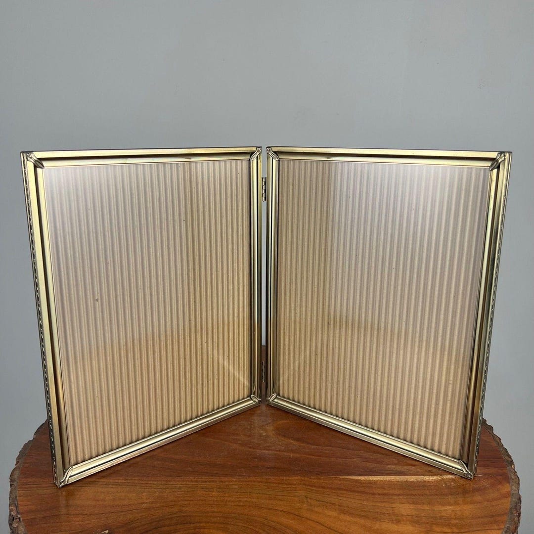 Vintage 8x10 Gold Metal Double Bi-fold Picture Frame Ornate Non-glare ...