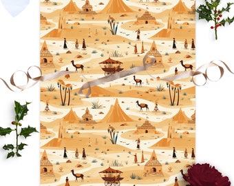 Arabic wrapping paper-Oriental Camel Desert Pattern Wrapping Paper - Elevate Your Gift Presentation- high-quality oriental gift paper