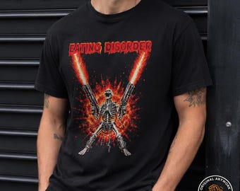Eating Disorder shirt | Skeleton dual flamethrowers, horror metal design