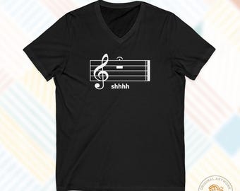 Shhhh Music Staff, V-Neck Tee | Band Musician Shirt