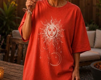 Vintage Celestial Sun & Moon Shirt | Comfort Colors Sun Face Tee