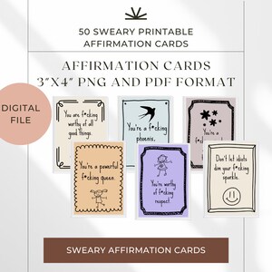 Tarjeta de afirmación con groserías, baraja de mindfulness, alivio de la ansiedad, tarjeta digital de afirmación, regalo imprimible de amor propio