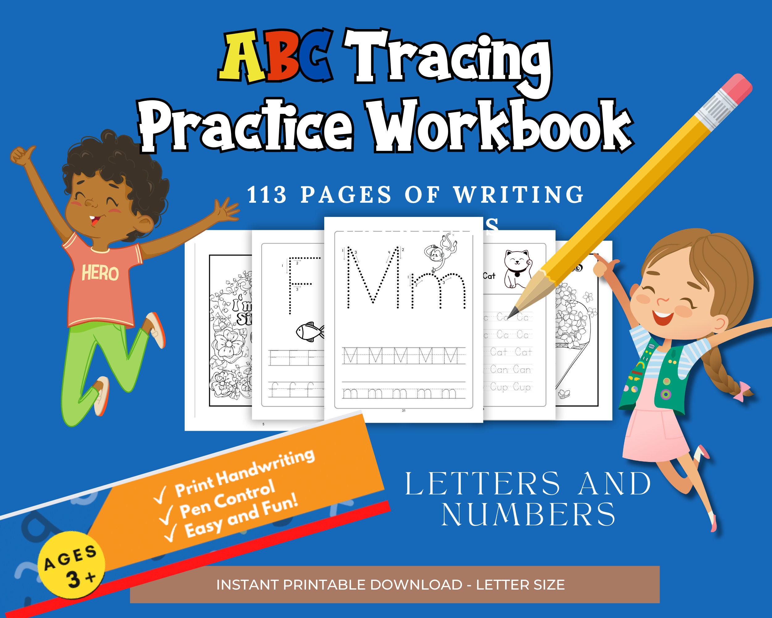 Kids Handwriting Tracing Practice Sheets, Homeschooling Printable