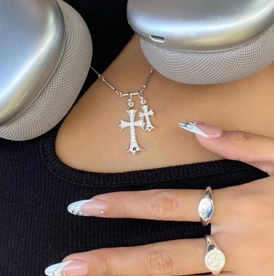 Gold double shop cross necklace
