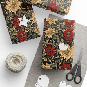 Floral Christmas Wrapping Paper with Greenery, Reds and Beiges - Eco-Friendly Gift Wrap for Holidays & Special Occasions