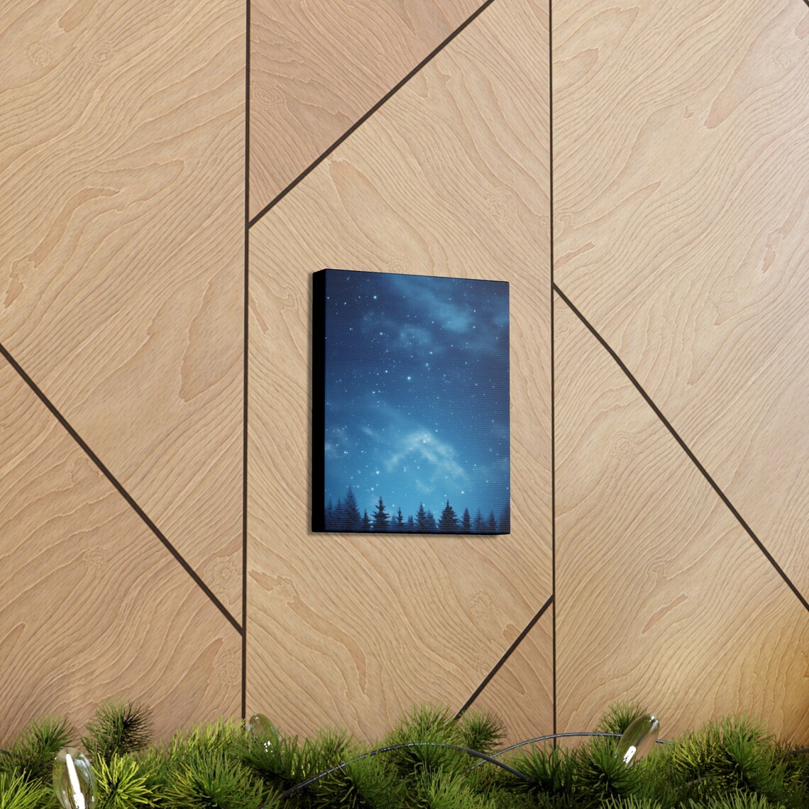 Bright Blue Night Sky With Tree Line Silhouette Art Print/ Wall Decor ...