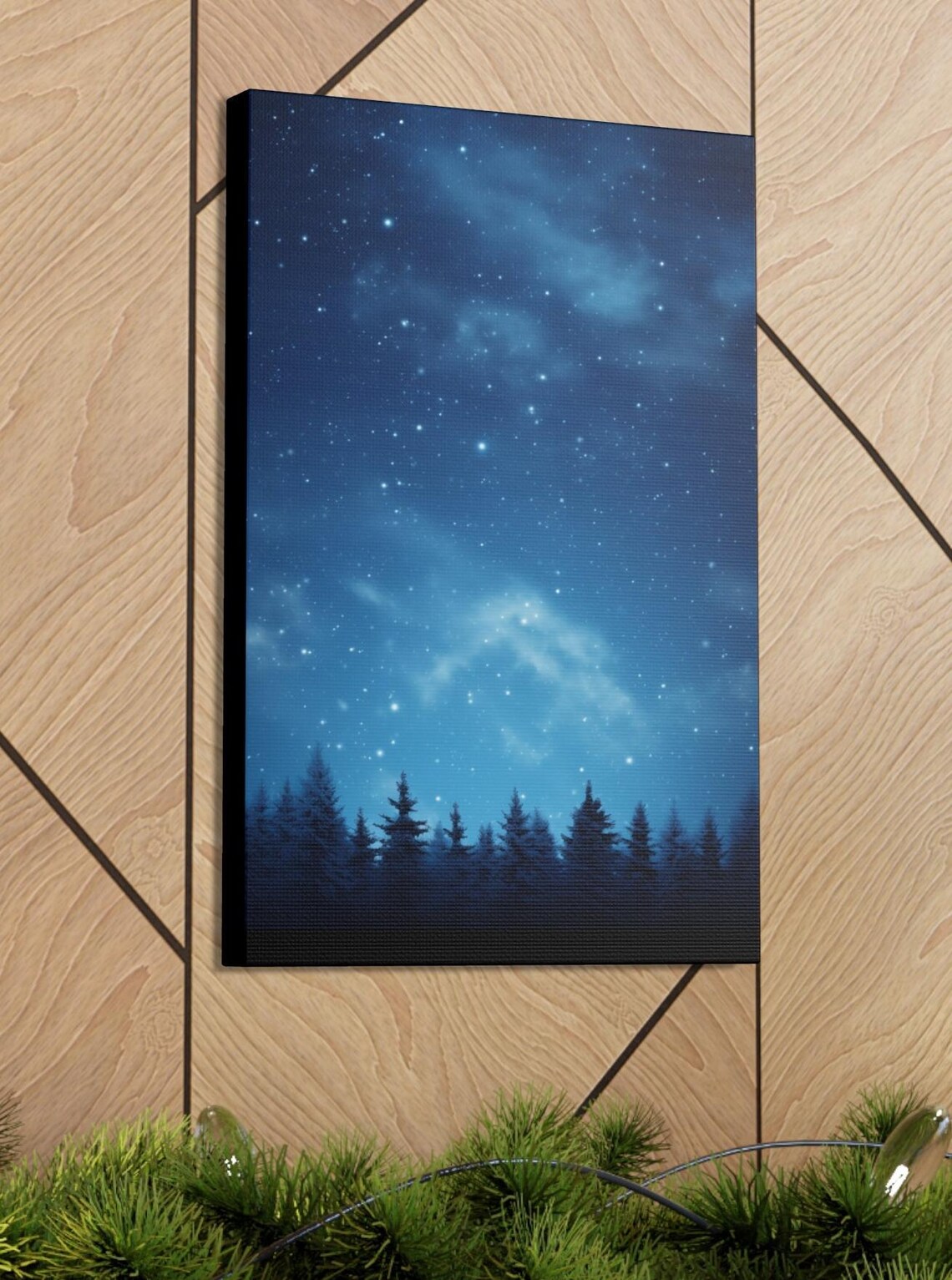 Bright Blue Night Sky With Tree Line Silhouette Art Print/ Wall Decor ...