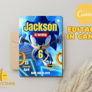 Invitation d’anniversaire Sonic the Hedgehog, Invitation à une fête Sonic, Invitation à une fête d’anniversaire imprimable, Invitation à une fête pour enfants, Canva modifiable 5x7, DIY