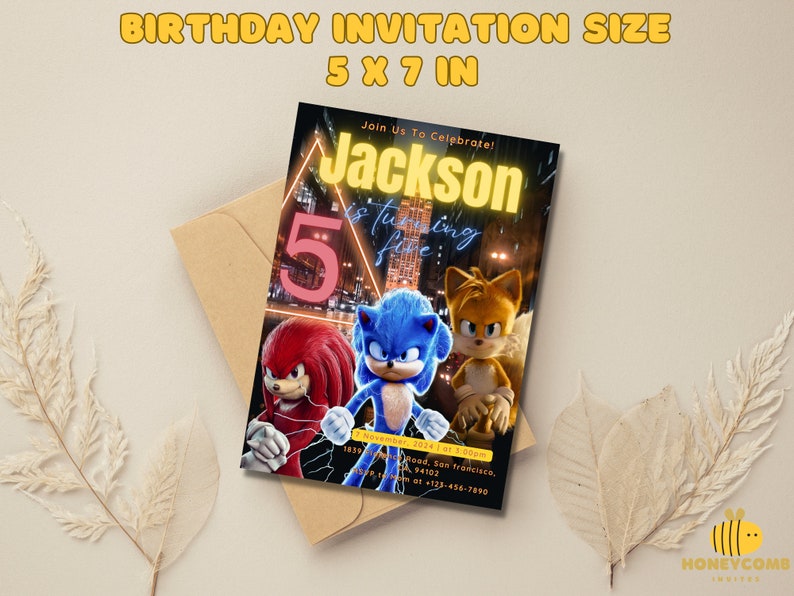 Sonic the Hedgehog Birthday Invitation, Sonic, Tails, and Knuckles City ...