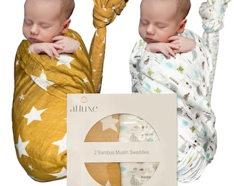 Swaddle Blankets for Baby Girls and Boys, Newborn Receiving Blanket for Swaddling, Baby Swaddle Wrap, 2 Pack.  70 percent Bamboo Plus Cotton