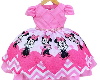 Robe Enfant Minnie Rose Ceinture Perlée Avec Diadème