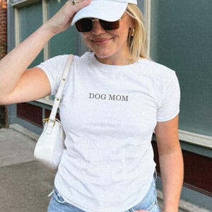 Dog Mom Y2k Baby Tee, Mothers Day Gift, Dog Mama Shirt, Dog Lover Gift, Gift For Dog Mom, White Baby Tee With Text, Pet Owner Gift, Crop Tee