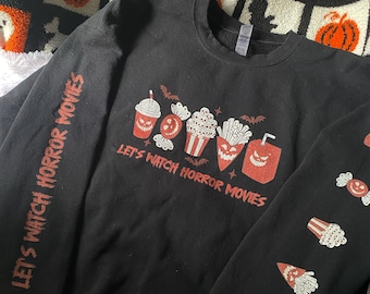 Moletom para Fãs de Terror, Moletom de Halloween, Presente para Fãs de Filmes de Terror, Moletom com Estampas nas Mangas, Moletom de Filme de Terror, Presente para Fãs de Pânico