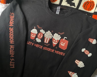 Moletom de Filme de Terror, Moletom de Halloween, Presente para Fã de Terror, Moletom com Estampas nas Mangas, Moletom de Filme Assustador, Moletom do filme Pânico