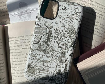 Funda para móvil con temática de libros de fantasía, regalo para amantes de los libros, funda para móvil con diseño de dragón, funda para móvil para lectores de fantasía, club de lectura de fantasía, estética Dark Academia, amante de los libros.