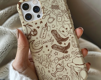 Cover per telefono stile western, cover per telefono estiva, regalo per cowgirl, cover per telefono stile country, lunga vita alle cowgirl, cover per telefono marrone, estetica western boho