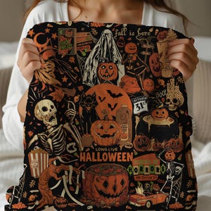 Lightweight Halloween Blanket, Halloween Gift, Halloween Ghost Decor, Orange Throw, Fall Blanket, Halloween Aesthetic, Fall Couch Decor