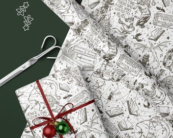 Papel de regalo para libros de fantasía, papel de regalo navideño, regalo para lectores, papel de regalo con diseño de dragón, regalo para amantes de los libros, rollo de papel para lectores.
