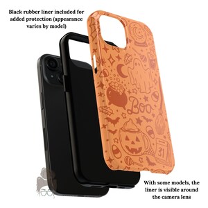 Puede incluir: Funda de tel&eacute;fono naranja con un dise&ntilde;o de Halloween. La funda tiene un forro de goma negra para mayor protecci&oacute;n. El dise&ntilde;o incluye un fantasma, un caldero y la palabra "Boo".